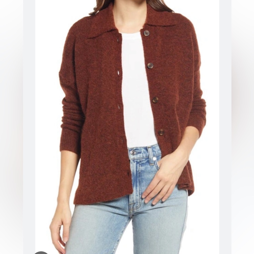 Madewell Carabelle Polo Cardigan Sweater XS Merino Wool Alpaca Blend Mahogany